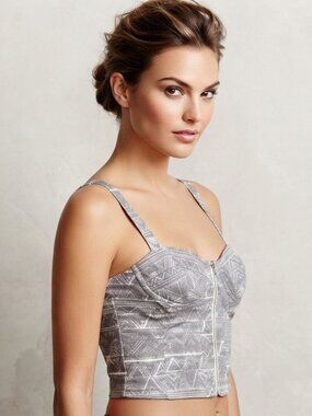Cubus Gray Aztec Print Zip Front Bustier Crop Top Size S